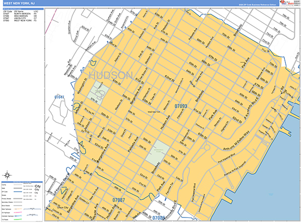 West New York Zip Code Wall Map